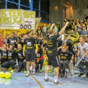 Ausgelassen feierte die Mannschaft mit den besten Fans der Liga den Aufstieg in Ditzingen. Foto: GSSportfoto